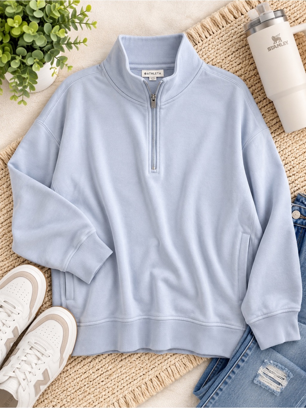 Athleta Pale Blue Quarter-Zip Pullover